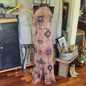 Bohemian Print Halter Jumpsuit M